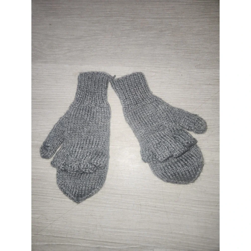 Handmade Gray Knit Convertible Mittens Fingerless Flip Top Glittens Heather Grey